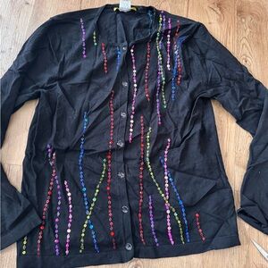 Acorn Black Cardigan with Multicolor Beading